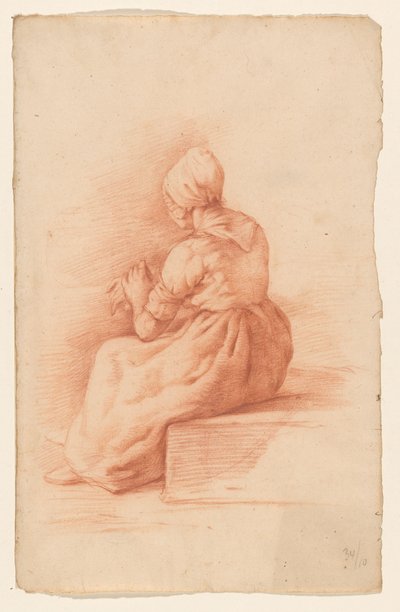 Siddende kvinde med hat, set bagfra af Abraham Johannes Ruytenschildt