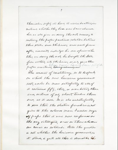 Autografmanuskript af Lincolns sidste tale som præsident, leveret i Washinton, D.C., fra vinduet i Det Hvide Hus om aftenen den 11. april af Abraham Lincoln