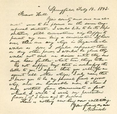 Brev fra Abraham Lincoln til Alden Hall, dateret 14. februar 1843 af Abraham Lincoln