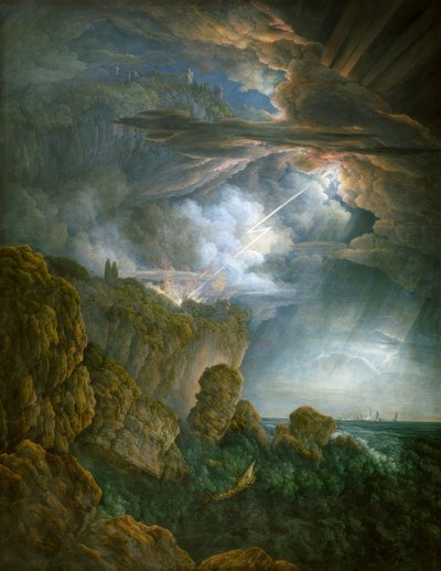 Tordenvejr om natten i Cefalù af Abraham Louis Rodolphe Ducros