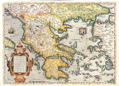 Kroatien (amt: Dubrovnik-Neretva), det sydlige Bosnien-Hercegovina, det sydlige Serbien, det sydlige Bulgarien, Montenegro, Albanien, Makedonien, Grækenland, det vestlige Tyrkiet af Abraham Ortelius