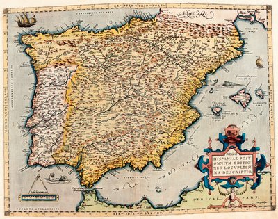 Beskrivelse af Spanien. Geografikort fra "Theatrum Orbis Terrarum" af Abraham Ortelius (1527-1598) af Abraham Ortelius