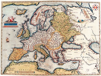 Description of the European continent. Geography map from “Theatrum Orbis Terrarum” by Abraham Orteliusdani af Abraham Ortelius
