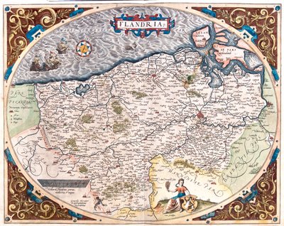 Frankrig (Region: Nord-Pas de Calais), Belgien (Region: Flamsk, nordvalonsk), Holland (Provins: Zeeland) af Abraham Ortelius