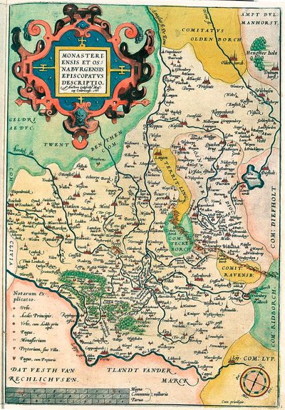 Eastern Franciae: Monasteriensis Et Osnaburgensis Episcopate Beskrivelse Geografisk kort over Franken i Tyskland fra "Theatrum Orbis Terrarum" af Abraham Ortelius (Oertel, Ortell eller Ortel af Abraham Ortelius