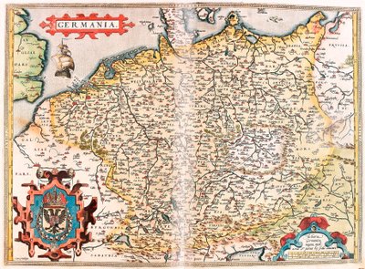 Tyskland Geografisk kort over Tysklands territorium (det hellige germanske rige) fra "Theatrum Orbis Terrarum" af Abraham Ortelius (Oertel, Ortell eller Ortel af Abraham Ortelius