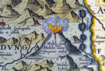 Hekla vulkan på Island. Atlas over Abraham Ortelius, Amsterdam 1588. af Abraham Ortelius