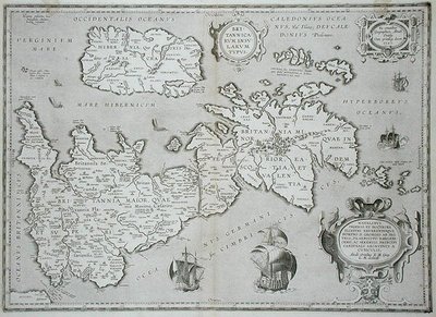 Kort over Storbritannien og Irland af Abraham Ortelius