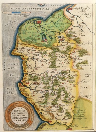 Kort over Calais-området, fra Theatrum Orbis Terrarum af Abraham Ortelius af Abraham Ortelius