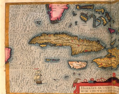 Kort over Cuba og Jamaica, fra Theatrum Orbis Terrarum af Abraham Ortelius, trykt i Antwerpen af Abraham Ortelius