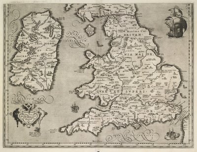 Kort over England, Wales og Irland, Theatrvm Orbis Terrarvm af Abraham Ortelius af Abraham Ortelius