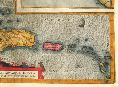 Kort over øen Hispaniola, Santo Domingo, Puerto Rico og en del af Antiller fra Abraham Ortelius af Abraham Ortelius