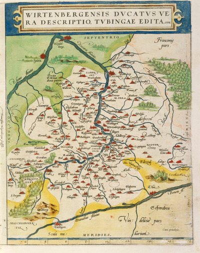 Kort over Württemberg, fra Theatrum Orbis Terrarum af Abraham Ortelius af Abraham Ortelius