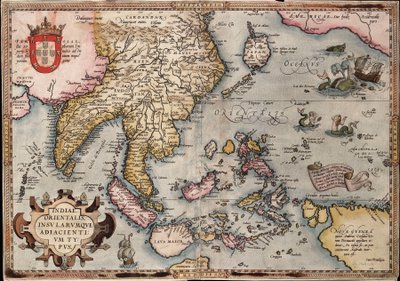 Kort over Ostindien af Ortelius, ca. 1570 (koloreret stik) af Abraham Ortelius