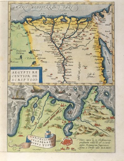 Kort over Nildeltaet og den antikke by Kartago, fra Theatre Orbis Terrarum af Abraham Ortelius af Abraham Ortelius