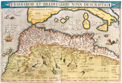 Marokko, Algeriet, Tunesien, Vestlibyen, Vestsahara, Mauretanien, Senegal, Mali, Niger af Abraham Ortelius