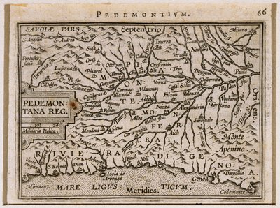 Regionerne Piemonte og Vestligurien. Fra Theatrum Orbis Terrarum af Abraham Ortelius af Abraham Ortelius