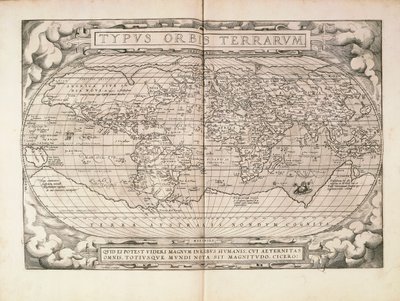 Planisphere fra Theatrum Orbis Terrarum af Abraham Ortelius, trykt i Antwerpen af Abraham Ortelius