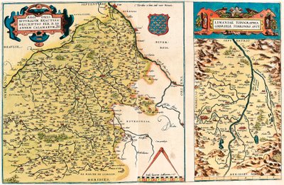 Beskrivelse af Biturig-regionen af ​​D. John Calamaeum Geografisk kort over Bourges-området og regionen i centrum i Gallien (Frankrig) fra "Theatrum Orbis Terrarum" af Abraham Ortelius (Oertel, Ortell eller Ortel af Abraham Ortelius