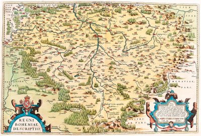 Beskrivelse af Kongeriget Bøhmen Geografisk kort over Bohemes territorium fra "Theatrum Orbis Terrarum" af Abraham Ortelius (Oertel, Ortell eller Ortel af Abraham Ortelius