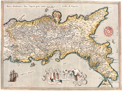 Den sandeste beskrivelse af kongeriget Napolitan ifølge traditionen fra de gamle og moderne, Pyrrhus Ligorio auct. Geografisk kort over territoriet for kongeriget Napoli i Italien fra "Theatrum Orbis Terrarum" af Abraham Ortelius (Oertel, Ortell eller Orte af Abraham Ortelius