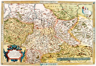 Saxoniae, Misniae, Thuringiae, Nova Accurssimaque Descriptio Geografisk kort over territoriet i Sachsen, Thüringen i Tyskland fra "Theatrum Orbis Terrarum" af Abraham Ortelius (Oertel, Ortell eller Ortel af Abraham Ortelius