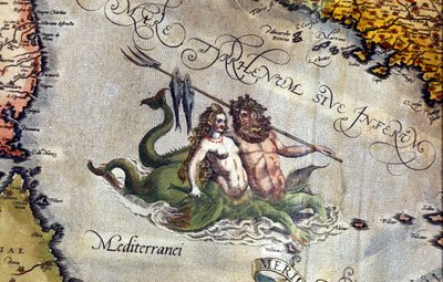 Triton og Sirene i Middelhavet. "Theatrum Orbis Terrarum" af Abraham Ortelius, Antwerpen 1584. af Abraham Ortelius