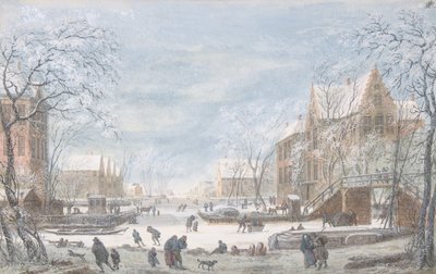Sne falder på en hollandsk by, n.d.. af Abraham Rademaker