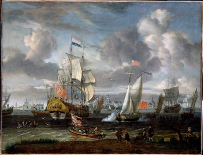 En engelsk yacht, der hilser på et hollandsk krigsskib i Rotterdams havn  af Abraham Storck
