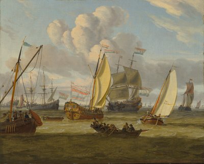 Hollandsk: Flere skibe i en frisk brise Skibsfart i en flodmunding af Abraham Storck