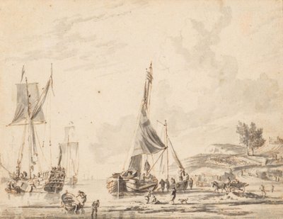 Hollandske skibe ved en fjern kyst af Abraham Storck