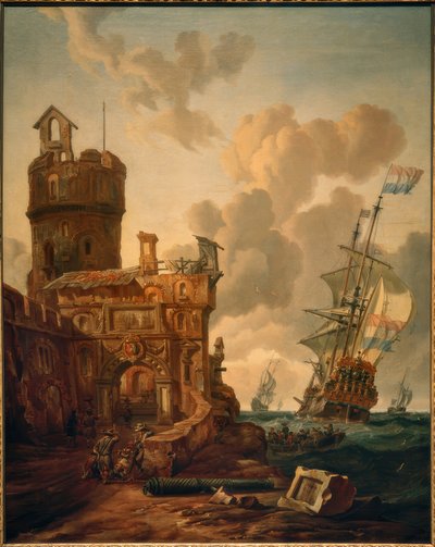Hollandsk skib foran en fæstning af Abraham Storck