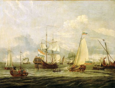 Peter den Store (1672-1725), tsar af Rusland, inspicerer en båd i Amsterdam (Holland). Olie på lærred af Abraham Storck (1635-1710). af Abraham Storck
