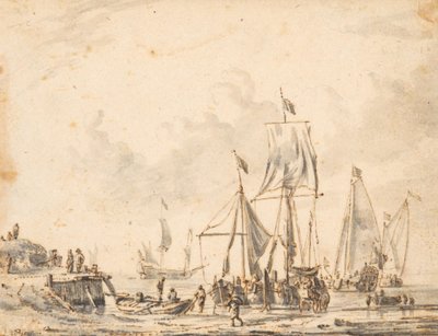 Skibe ved en anløbsbro af Abraham Storck