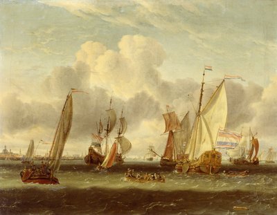 Forsendelse på IJ ved Amsterdams havn af Abraham Storck