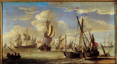 Skibe og både på havet Paintrue af Abraham Storck (1635-1710) (ec.holl.) 1600-tallet søn. 0,22x0,41m. . af Abraham Storck