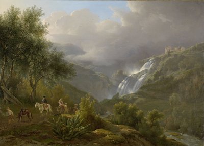Kaskaderne i Tivoli, med en storm nærmer sig, 1824 af Abraham Teerlink