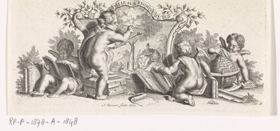 Fire putti studerer og maler af Abraham Zeeman