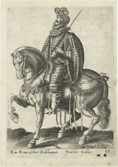 Fransk adelsmand til hest af Abraham de Bruyn (attributed to)