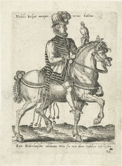 Hollandsk adelsmand på hesterygfalkejagt af Abraham de Bruyn (attributed to)