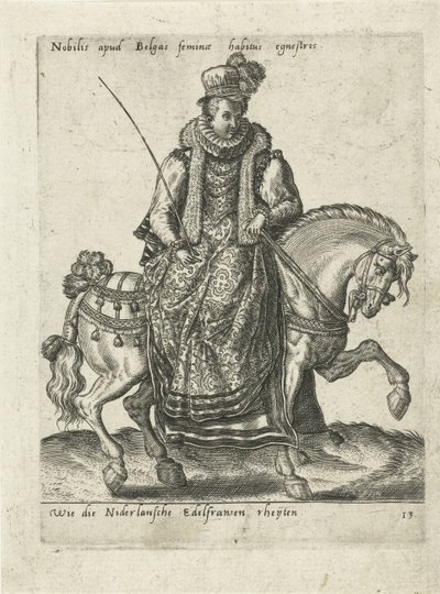 hollandsk adelsdame til hest af Abraham de Bruyn (attributed to)