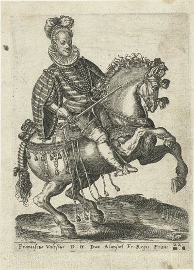 Portræt af François, hertug af Anjou til hest af Abraham de Bruyn (attributed to)
