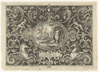 Cartouche: Perseus befrier Andromeda Ovale kartoucher med scener fra Perseus