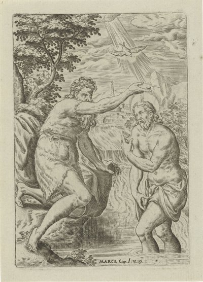 Kristi dåb Scener fra Bibelen (serietitel) Biblia sacra (serietitel) af Abraham de Bruyn