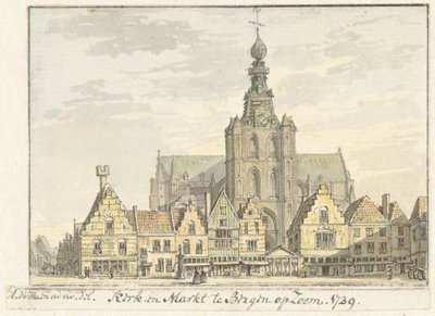 Kirke og Marked i Bergen op Zoom af Abraham de Haen (II)
