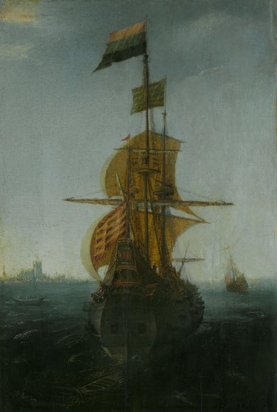 En ostindiefarer fra Amsterdam, ca. 1625-1650 (olie på panel) af Abraham de Verwer