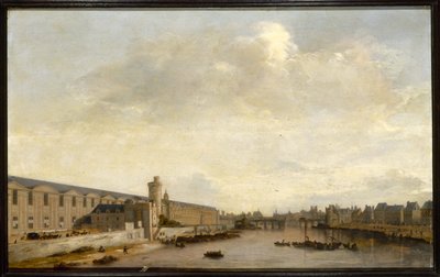 Grande Galerie du Louvre med Porte Neuve og Tour de Bois, ca. 1640 (olie på træ) af Abraham de Verwer