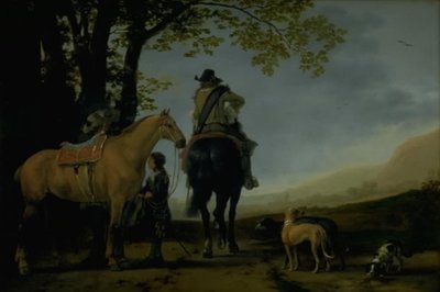 To ryttere i et landskab af Abraham van Calraet