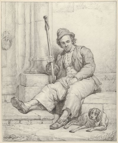 Siddende mand med hund af Abraham van Strij (I)