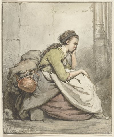Siddende kvinde med kobberkedel af Abraham van Strij (I)